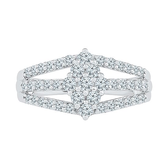Womens 3/4 CT. T.W. Natural White Diamond 10K Gold Cluster Cocktail Ring