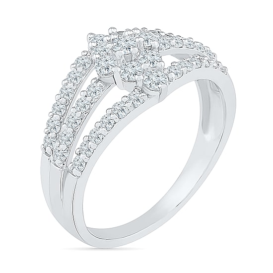 Womens 3/4 CT. T.W. Natural White Diamond 10K Gold Cluster Cocktail Ring