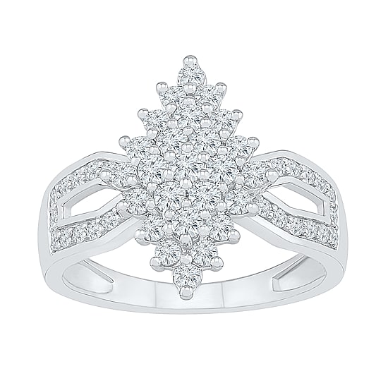 Womens 7/8 CT. T.W. Natural White Diamond 10K Gold Cluster Cocktail Ring
