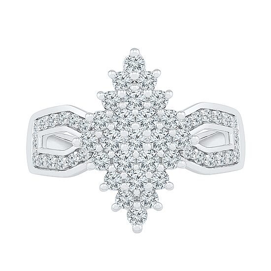 Womens 7/8 CT. T.W. Natural White Diamond 10K Gold Cluster Cocktail Ring