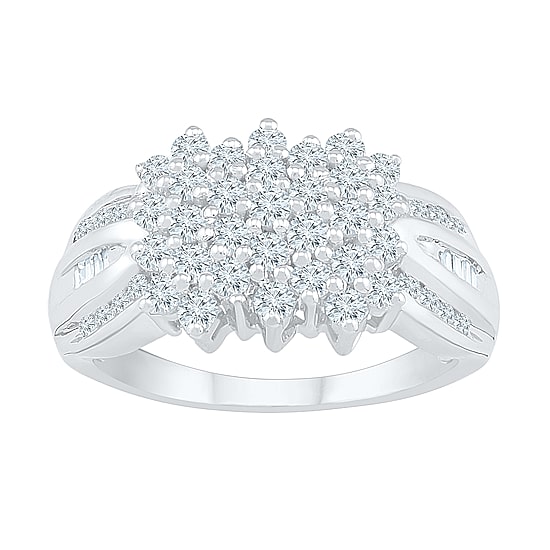 Womens 1 CT. T.W. Natural White Diamond 10K Gold Cluster Cocktail Ring