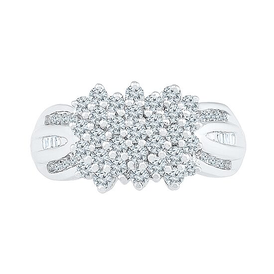 Womens 1 CT. T.W. Natural White Diamond 10K Gold Cluster Cocktail Ring