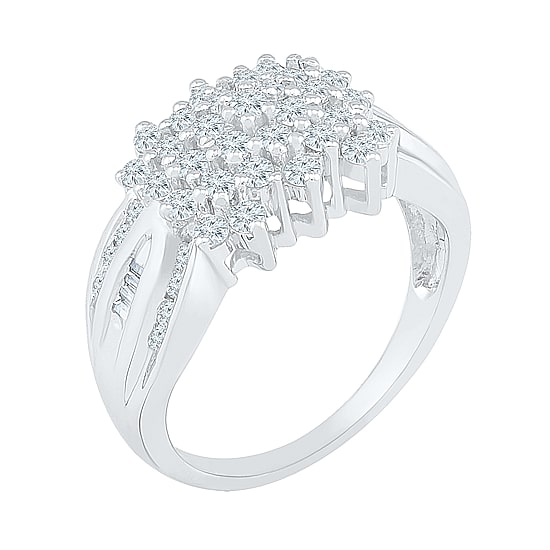 Womens 1 CT. T.W. Natural White Diamond 10K Gold Cluster Cocktail Ring