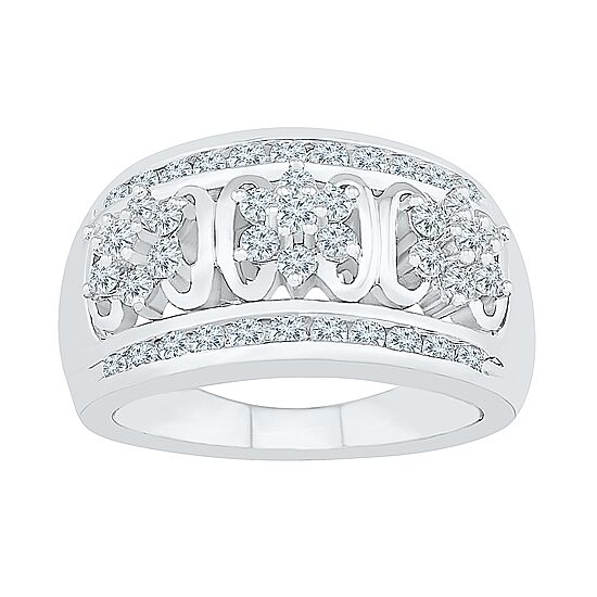 Womens 1 CT. T.W. Natural White Diamond 10K Gold Cluster Cocktail Ring
