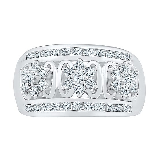 Womens 1 CT. T.W. Natural White Diamond 10K Gold Cluster Cocktail Ring