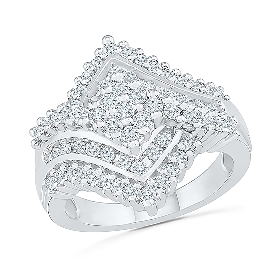 Womens 1 1/8 CT. T.W. Natural White Diamond 10K Gold Cluster Cocktail Ring
