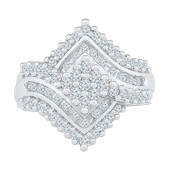 Womens 1 1/8 CT. T.W. Natural White Diamond 10K Gold Cluster Cocktail Ring