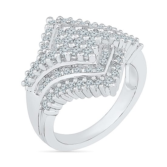 Womens 1 1/8 CT. T.W. Natural White Diamond 10K Gold Cluster Cocktail Ring