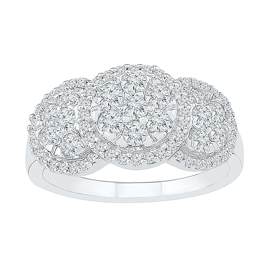 Womens 1 CT. T.W. Natural White Diamond 10K Gold Cluster Cocktail Ring