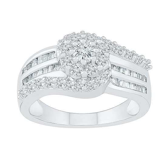 Womens 1 CT. T.W. Natural White Diamond 10K Gold Cluster Cocktail Ring