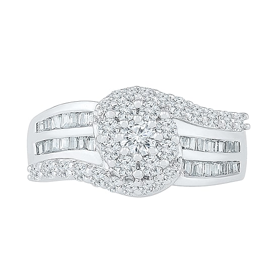 Womens 1 CT. T.W. Natural White Diamond 10K Gold Cluster Cocktail Ring