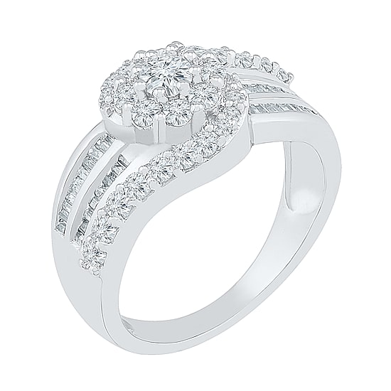 Womens 1 CT. T.W. Natural White Diamond 10K Gold Cluster Cocktail Ring