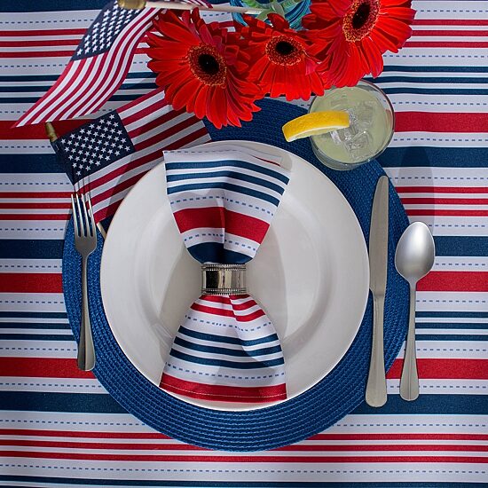 Design Imports Patriotic Stripe Outdoor Tablecloth