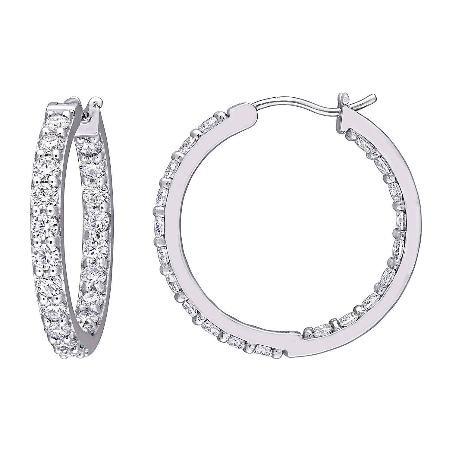 Womens 2 1/2 CT. T.W. Lab Created White Moissanite 10K Gold 25mm Hoop Earrings