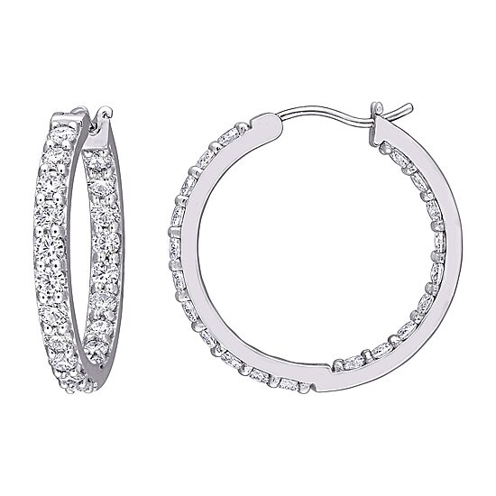Womens 2 1/2 CT. T.W. Lab Created White Moissanite 10K Gold 25mm Hoop Earrings