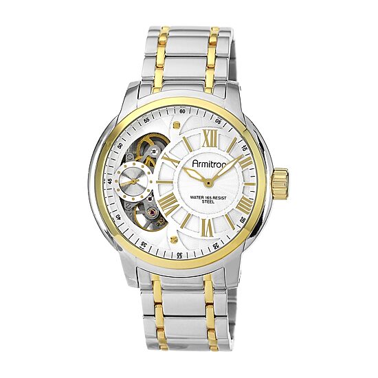 Armitron® Mens Two-Tone Skeleton Dial Hybrid Bracelet Watch