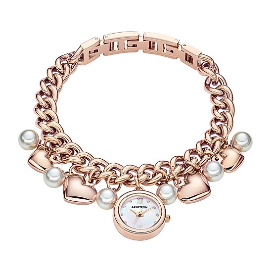 Armitron Charm Womens Crystal Accent Rose Goldtone Bracelet Watch 75/5578mprg