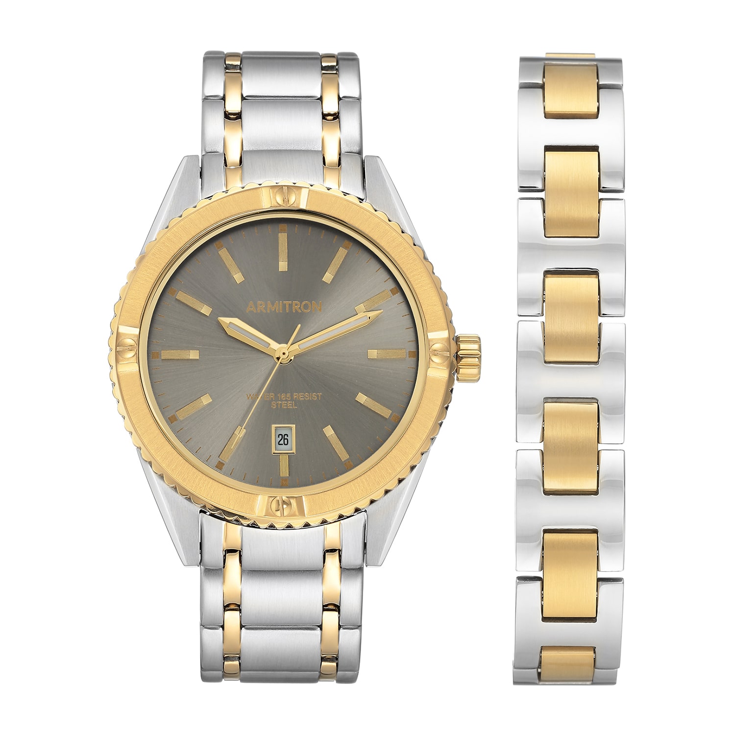 Armitron Mens Two Tone Stainless Steel Bracelet Watch 20/5341gyttst