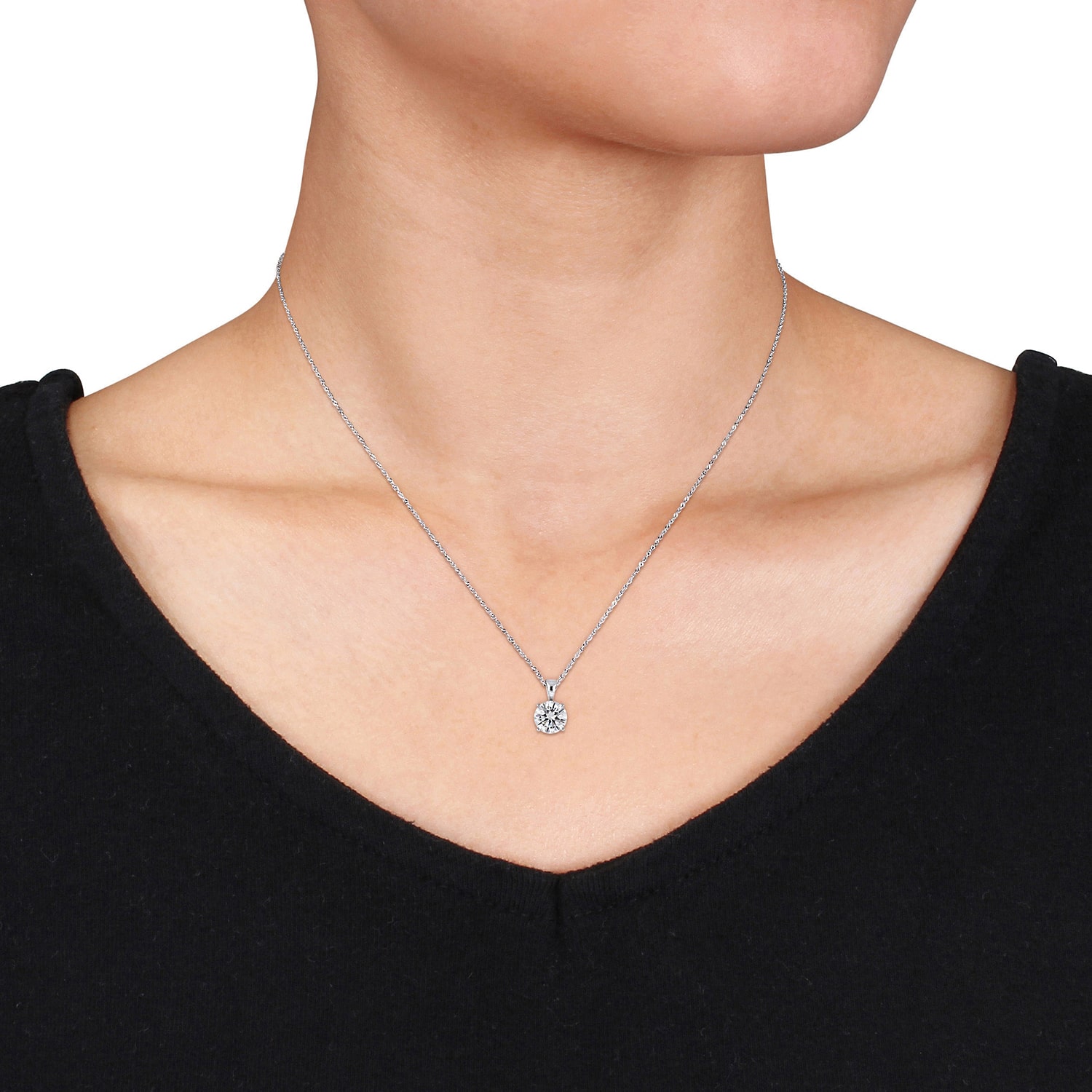 Womens 2 CT. Lab Created White Moissanite 14K Gold Round 17 Inch Pendant Necklace