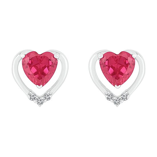Lab Created Red Ruby Sterling Silver 8mm Heart Stud Earrings