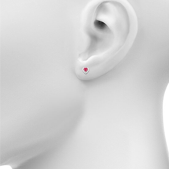 Lab Created Red Ruby Sterling Silver 8mm Heart Stud Earrings