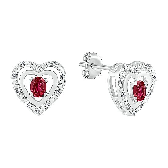 Diamond Accent Lab Created Red Ruby Sterling Silver 11mm Heart Stud Earrings