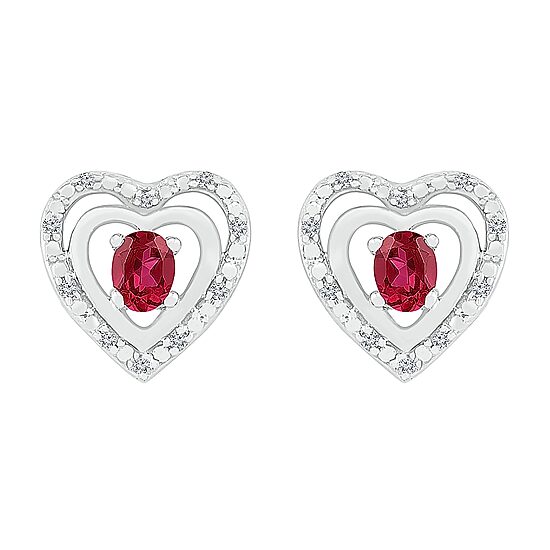 Diamond Accent Lab Created Red Ruby Sterling Silver 11mm Heart Stud Earrings