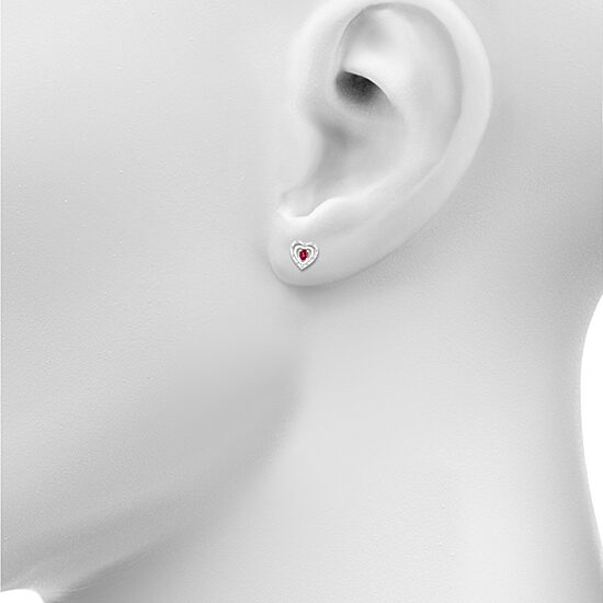 Diamond Accent Lab Created Red Ruby Sterling Silver 11mm Heart Stud Earrings