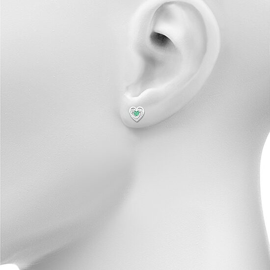 Lab Created Green Emerald Sterling Silver 12mm Heart Stud Earrings