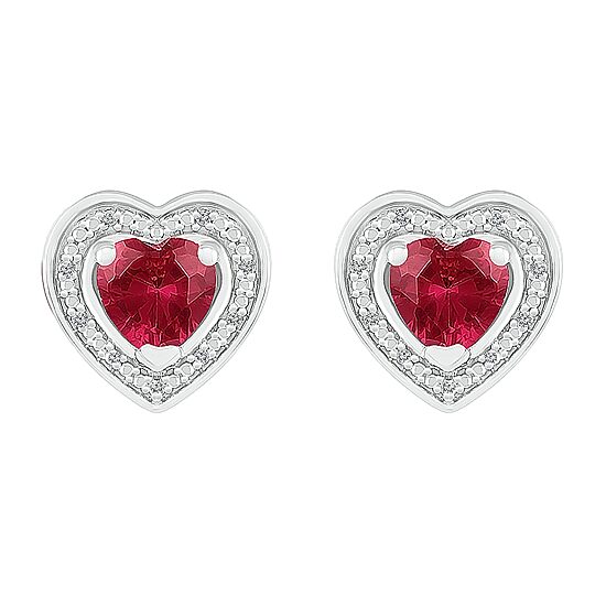 Diamond Accent Lab Created Red Ruby Sterling Silver 11mm Heart Stud Earrings