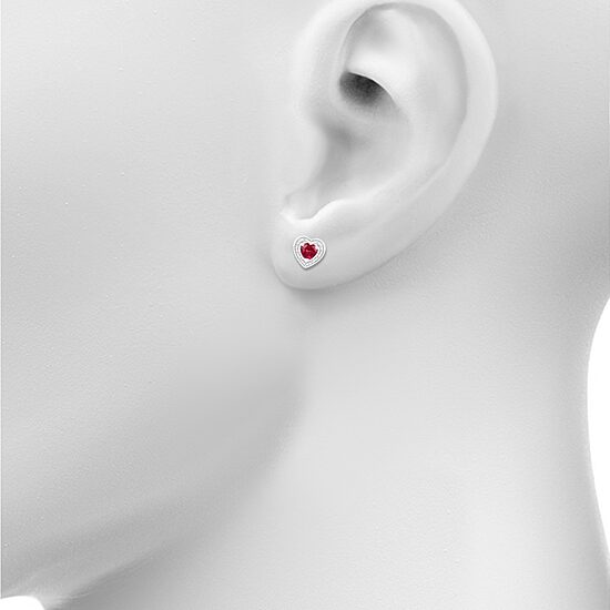 Diamond Accent Lab Created Red Ruby Sterling Silver 11mm Heart Stud Earrings