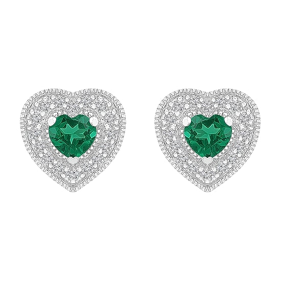 Lab Created Green Emerald Sterling Silver 9.5mm Heart Stud Earrings