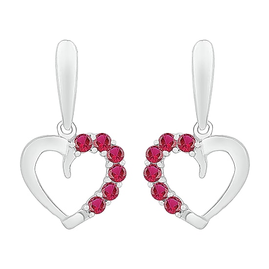 Womens Lab Created Red Ruby Sterling Silver Heart Drop Earrings