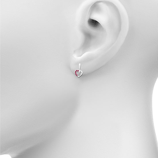 Womens Lab Created Red Ruby Sterling Silver Heart Drop Earrings