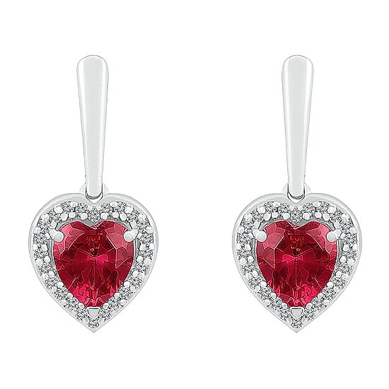Womens Lab Created Red Ruby Sterling Silver Heart Drop Earrings