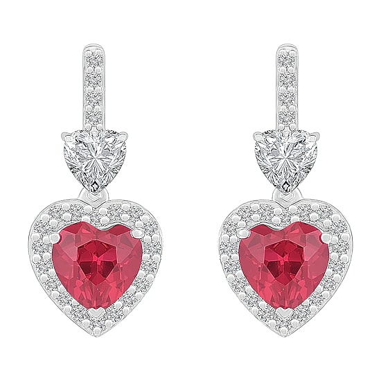 Womens Lab Created Red Ruby Sterling Silver Heart Drop Earrings