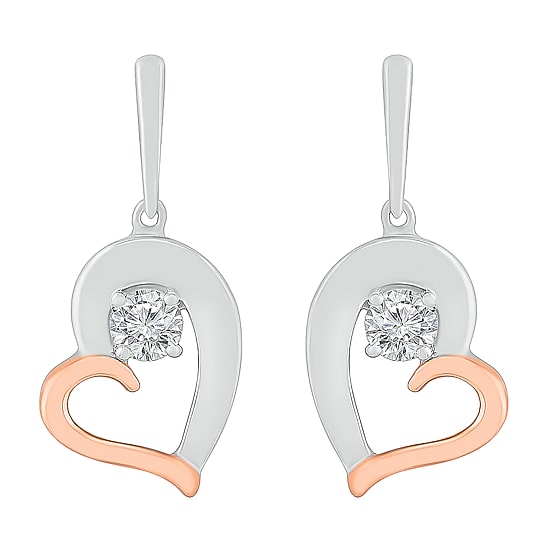 Womens Lab Created White Sapphire 10K Gold Sterling Silver Heart Drop Earrings