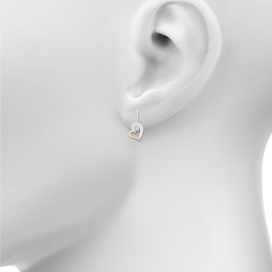 Womens Lab Created White Sapphire 10K Gold Sterling Silver Heart Drop Earrings