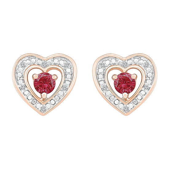 Diamond Accent Lab Created Red Ruby 10K Gold 9mm Heart Stud Earrings