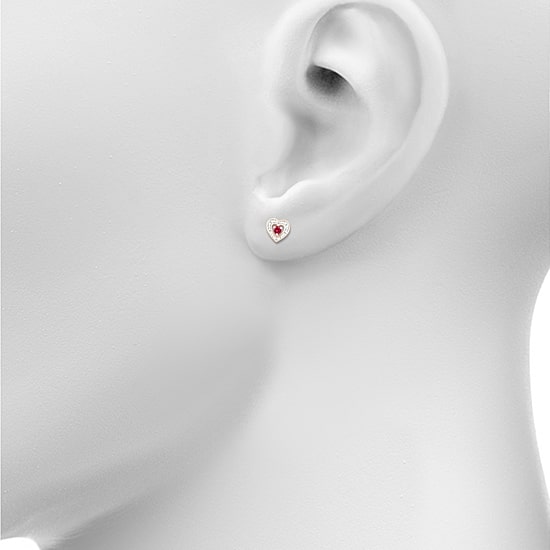 Diamond Accent Lab Created Red Ruby 10K Gold 9mm Heart Stud Earrings