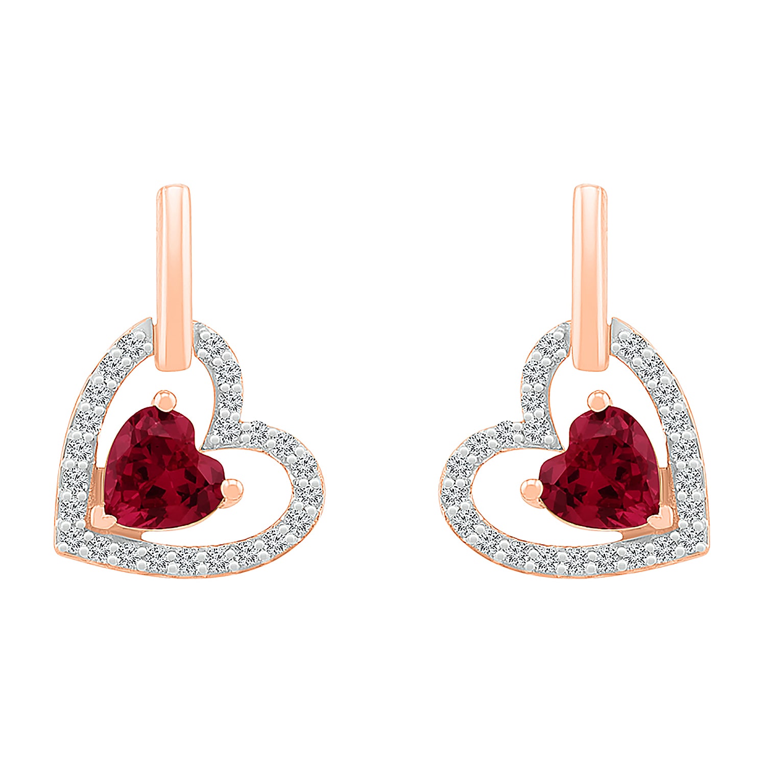 Womens Lab Created Red Ruby 10K Gold Heart Drop Earrings