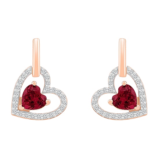 Womens Lab Created Red Ruby 10K Gold Heart Drop Earrings