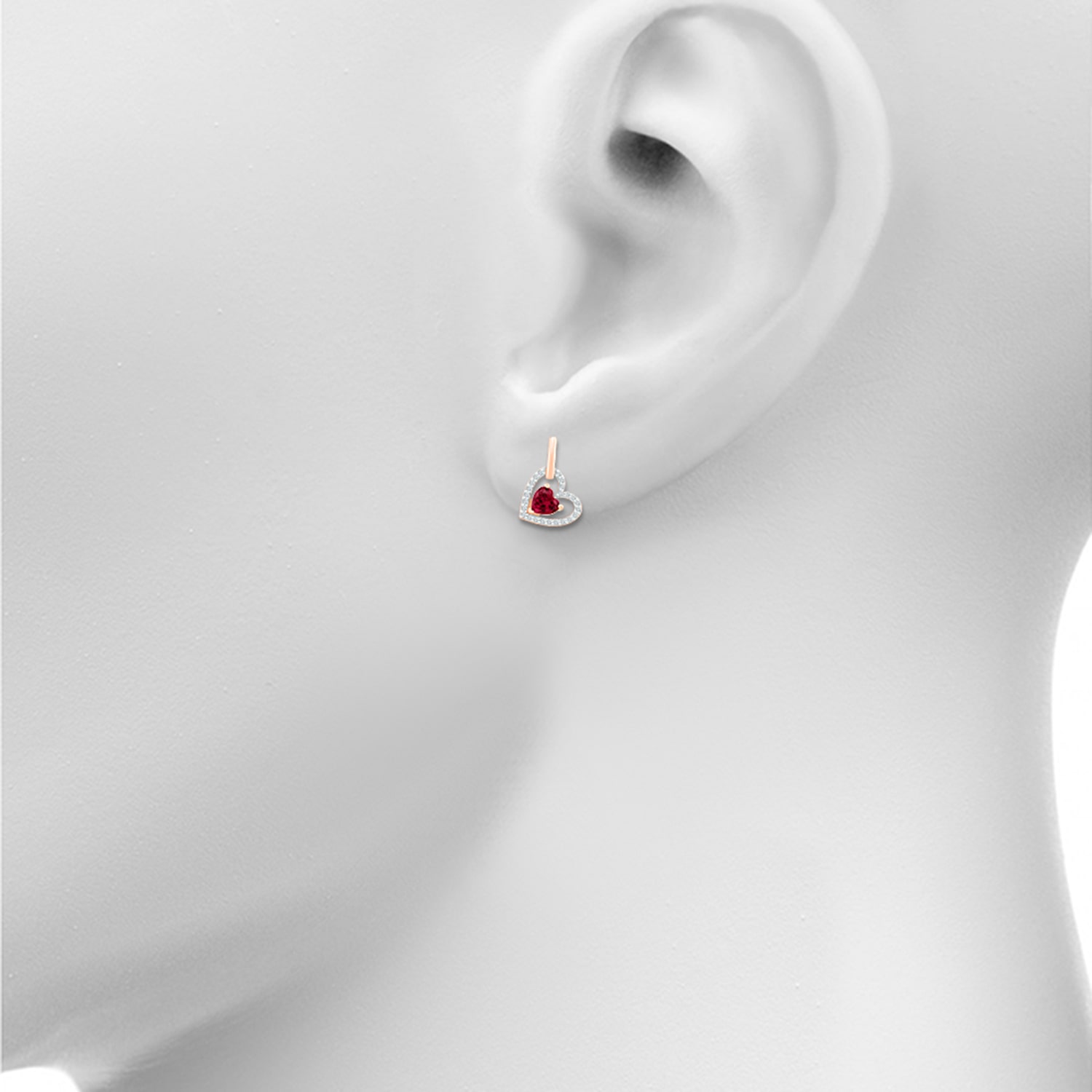 Womens Lab Created Red Ruby 10K Gold Heart Drop Earrings