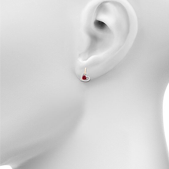 Womens Lab Created Red Ruby 10K Gold Heart Drop Earrings