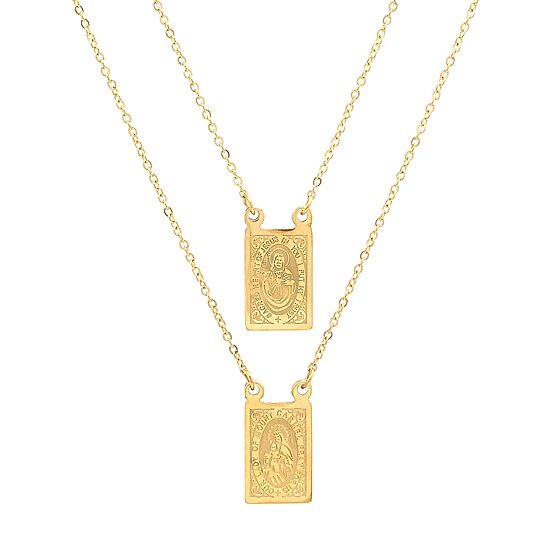 Sacred Heart Of Jesus And Our Lady Of Mount Carmel Scapular Medal Mens 18K Gold Over Stainless Steel Rectangular 24 Inch Pendant Necklace