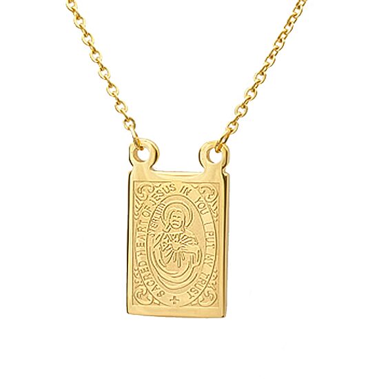 Sacred Heart Of Jesus And Our Lady Of Mount Carmel Scapular Medal Mens 18K Gold Over Stainless Steel Rectangular 24 Inch Pendant Necklace