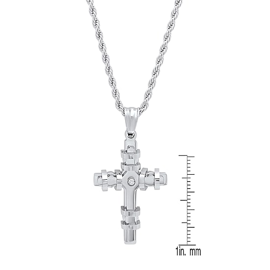 Steeltime Mens 2 1/4 CT. T.W. White Cubic Zirconia Stainless Steel Cross 24 Inch Pendant Necklace