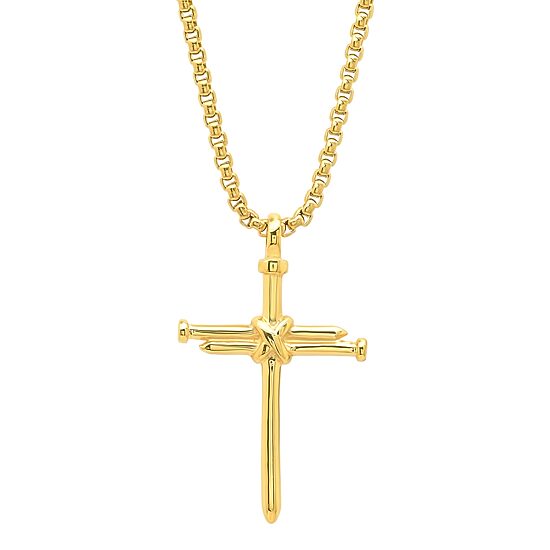 Steeltime Mens 18K Gold Over Stainless Steel Cross 24 Inch Pendant Necklace