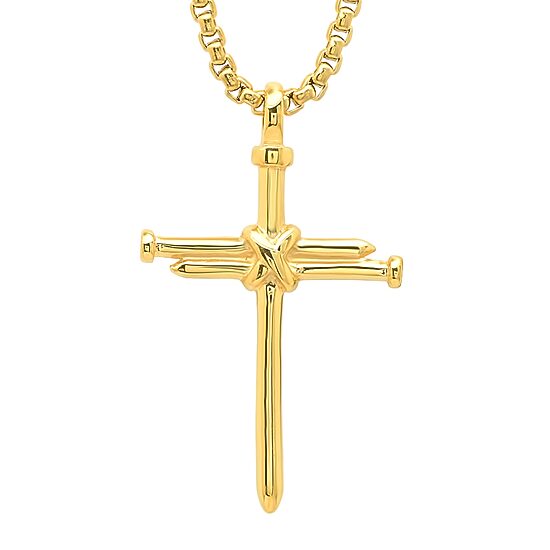 Steeltime Mens 18K Gold Over Stainless Steel Cross 24 Inch Pendant Necklace