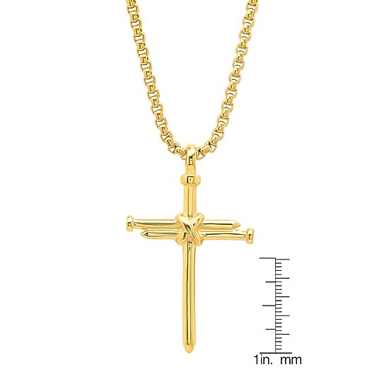 Steeltime Mens 18K Gold Over Stainless Steel Cross 24 Inch Pendant Necklace